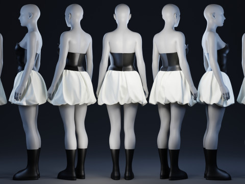 Black Corsette White Baloon Skirt with Rubber Boots 3D Model