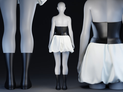 Black Corsette White Baloon Skirt with Rubber Boots 3D Model