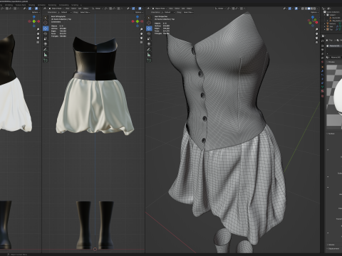 Black Corsette White Baloon Skirt with Rubber Boots 3D Model