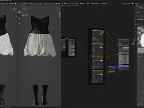 Black Corsette White Baloon Skirt with Rubber Boots 3D Model