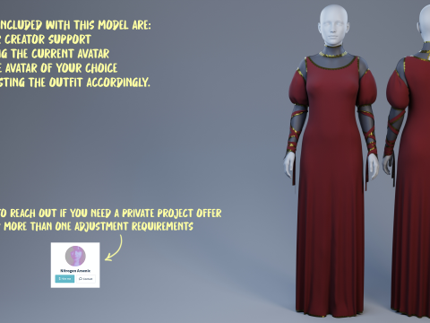 Blood-Red Velvet Medieval Dress -Clean Quad Topology- 3D Model