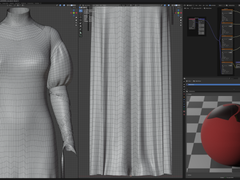 Blood-Red Velvet Medieval Dress -Clean Quad Topology- 3D Model