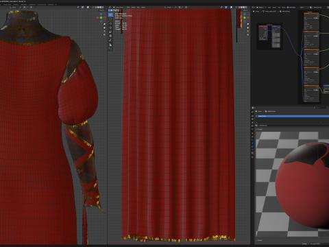 Blood-Red Velvet Medieval Dress -Clean Quad Topology- 3D Model