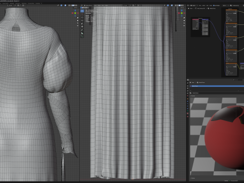 Blood-Red Velvet Medieval Dress -Clean Quad Topology- 3D Model