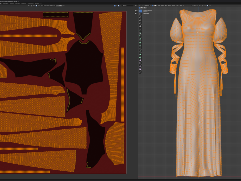 Blood-Red Velvet Medieval Dress -Clean Quad Topology- 3D Model