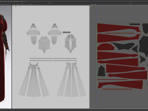 Blood-Red Velvet Medieval Dress -Clean Quad Topology- 3D Model
