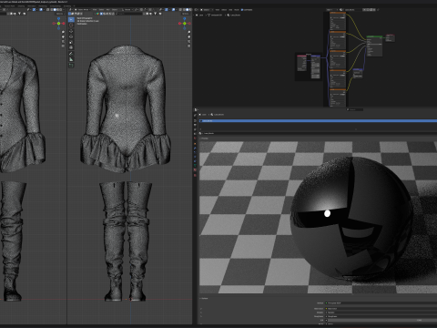 Velvet Jacket Bodysuit with Lace Details and Long Boots 3D Model