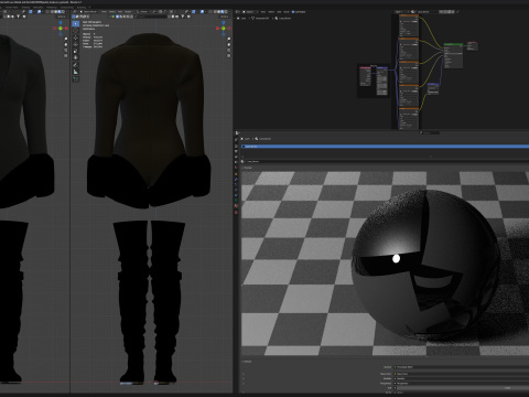 Velvet Jacket Bodysuit with Lace Details and Long Boots 3D Model