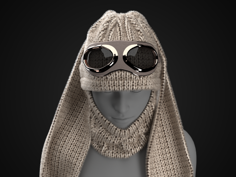 Knitted Bunny Hat with Googles 3D मॉडल