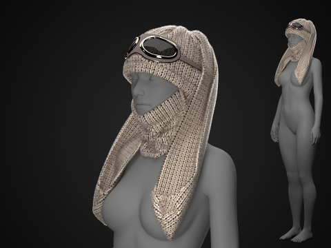 Knitted Bunny Hat with Googles 3D मॉडल