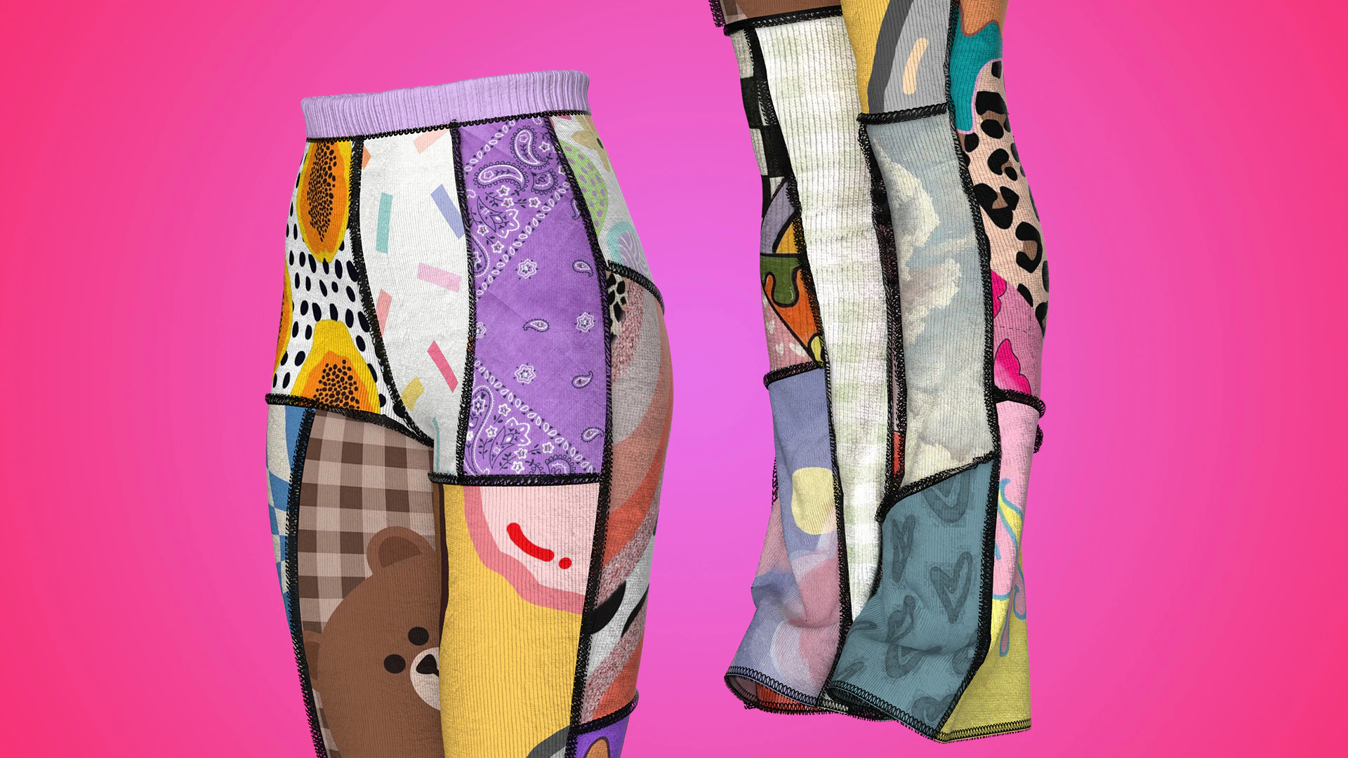 Patchwork High-waisted Knit Pants 3D Model .c4d .max .obj .3ds .fbx .stl .blend 