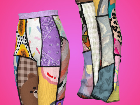 Patchwork High-waisted Knit Pants 3D Модель
