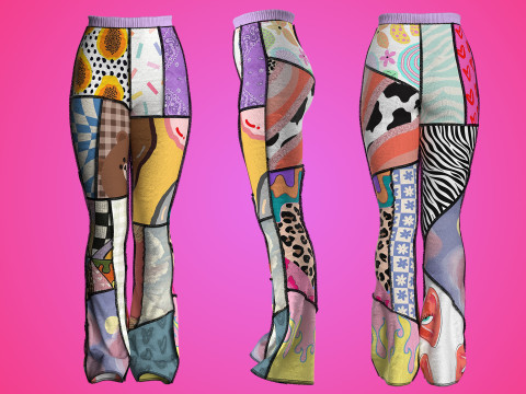 Patchwork High-waisted Knit Pants 3D Модель