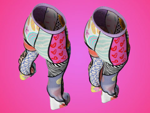 Patchwork High-waisted Knit Pants 3D Model