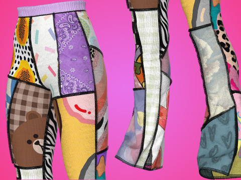 Patchwork High-waisted Knit Pants 3D Модель