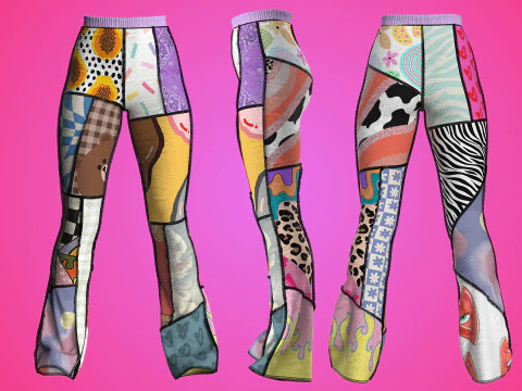 Patchwork High-waisted Knit Pants 3D Model