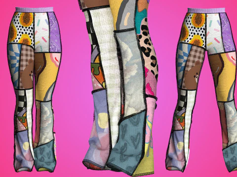 Patchwork High-waisted Knit Pants 3D Model