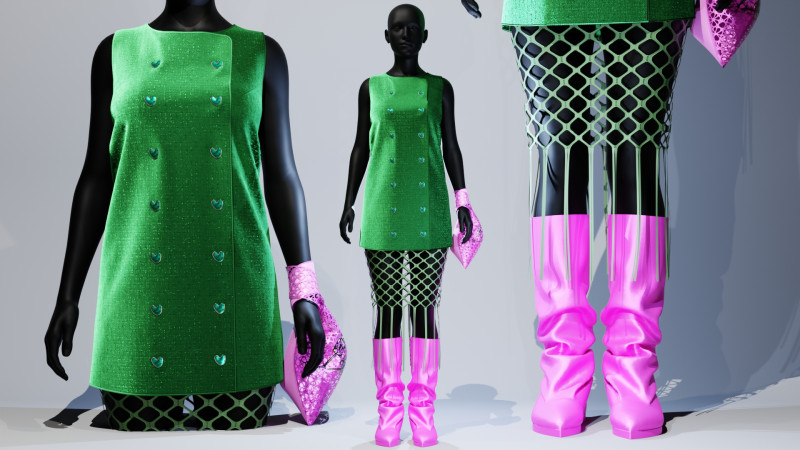 Button Down Green Dress with Hot Pink Boots and Tote 3D Model .c4d .max .obj .3ds .fbx .stl .blend