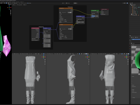 Button Down Green Dress with Hot Pink Boots and Tote 3D Model