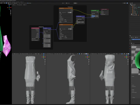 Button Down Green Dress with Hot Pink Boots and Tote 3D Model
