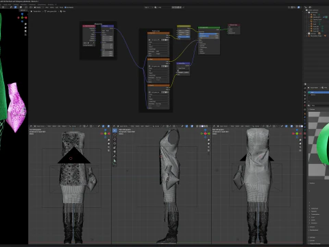 Button Down Green Dress with Hot Pink Boots and Tote 3D Model
