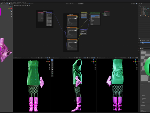 Button Down Green Dress with Hot Pink Boots and Tote 3D Model