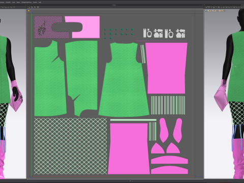 Button Down Green Dress with Hot Pink Boots and Tote 3D Model