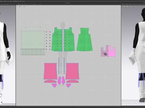 Button Down Green Dress with Hot Pink Boots and Tote 3D Model