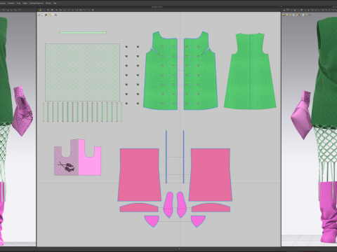 Button Down Green Dress with Hot Pink Boots and Tote 3D Model