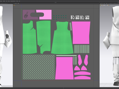 Button Down Green Dress with Hot Pink Boots and Tote 3D Model