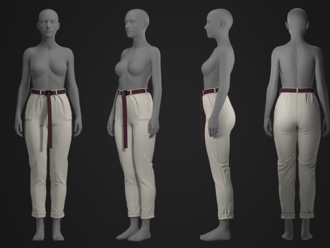 Canvas Pants with Belt 3D मॉडल