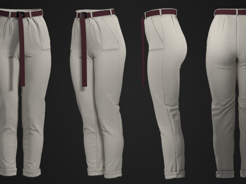Canvas Pants with Belt 3D Model