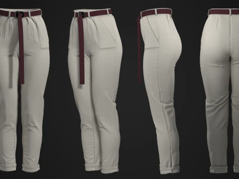Canvas Pants with Belt 3D Model