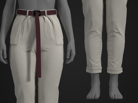 Canvas Pants with Belt 3D Model