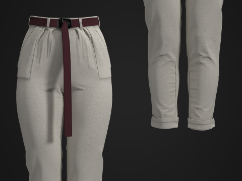 Canvas Pants with Belt 3D Model