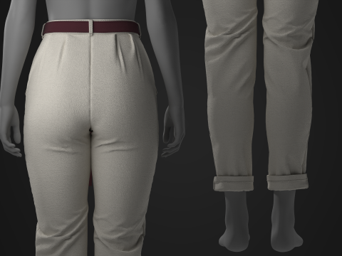 Canvas Pants with Belt 3D Model