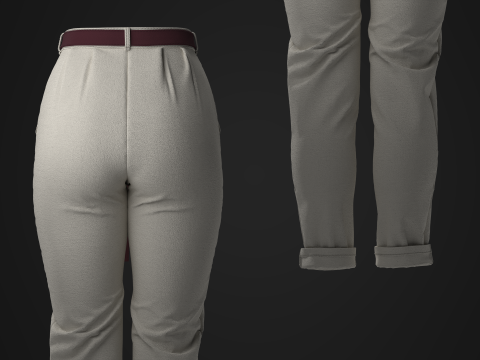Canvas Pants with Belt 3D Model