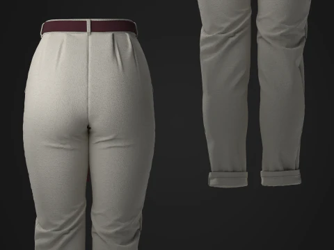Canvas Pants with Belt 3D Model