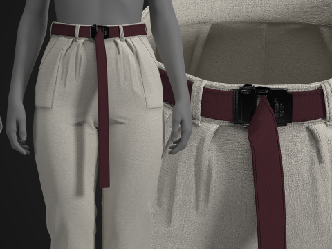 Canvas Pants with Belt 3D Model