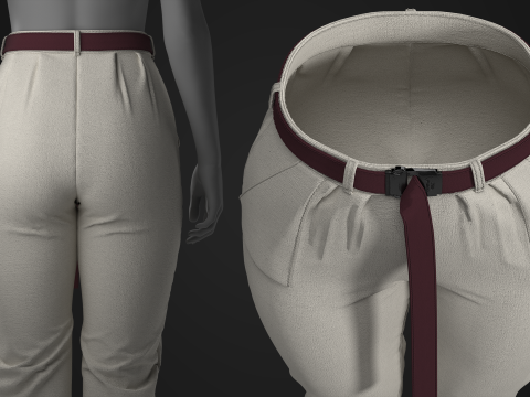 Canvas Pants with Belt 3D Model
