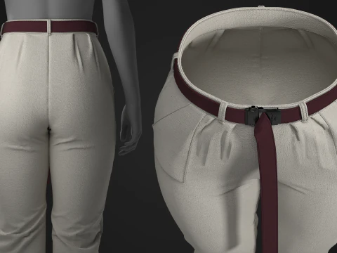 Canvas Pants with Belt 3D Model
