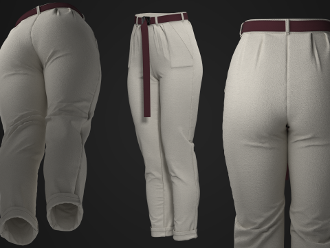 Canvas Pants with Belt 3D Model
