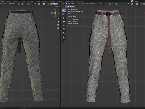 Canvas Pants with Belt 3D Model