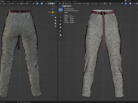 Canvas Pants with Belt 3D Model