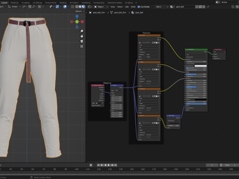 Canvas Pants with Belt 3D Model