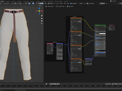 Canvas Pants with Belt 3D Model