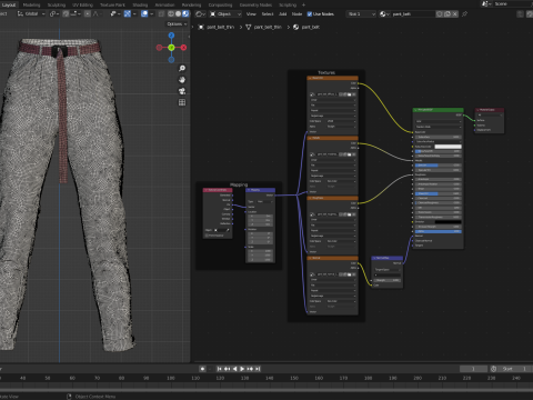 Canvas Pants with Belt 3D Model