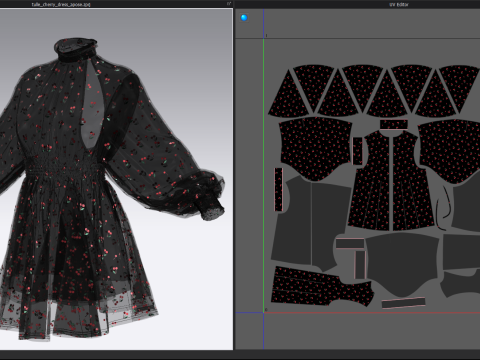 Black Tulle Dress with Cherry Pattern 3D 模型