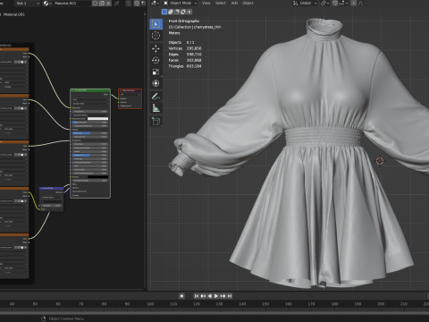 Black Tulle Dress with Cherry Pattern 3D 模型