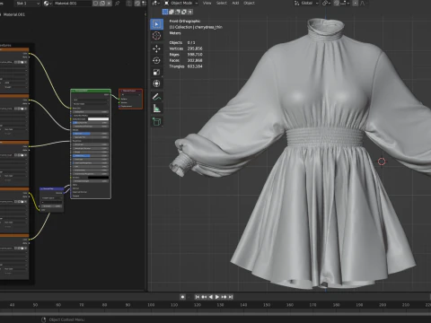 Black Tulle Dress with Cherry Pattern 3D Model